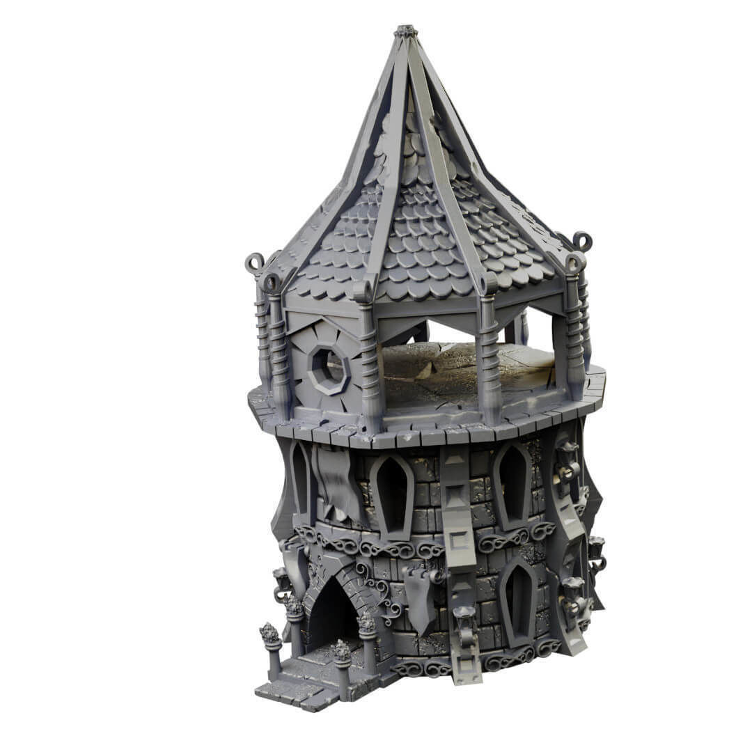 Elven city walls and modular air spire tower 3D print model_11