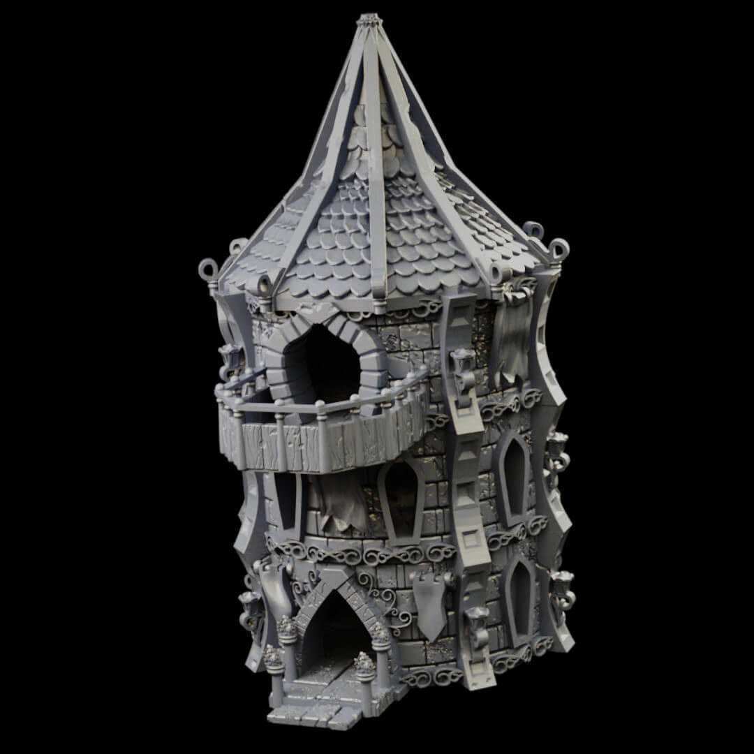 Elven city walls and modular air spire tower 3D print model_44