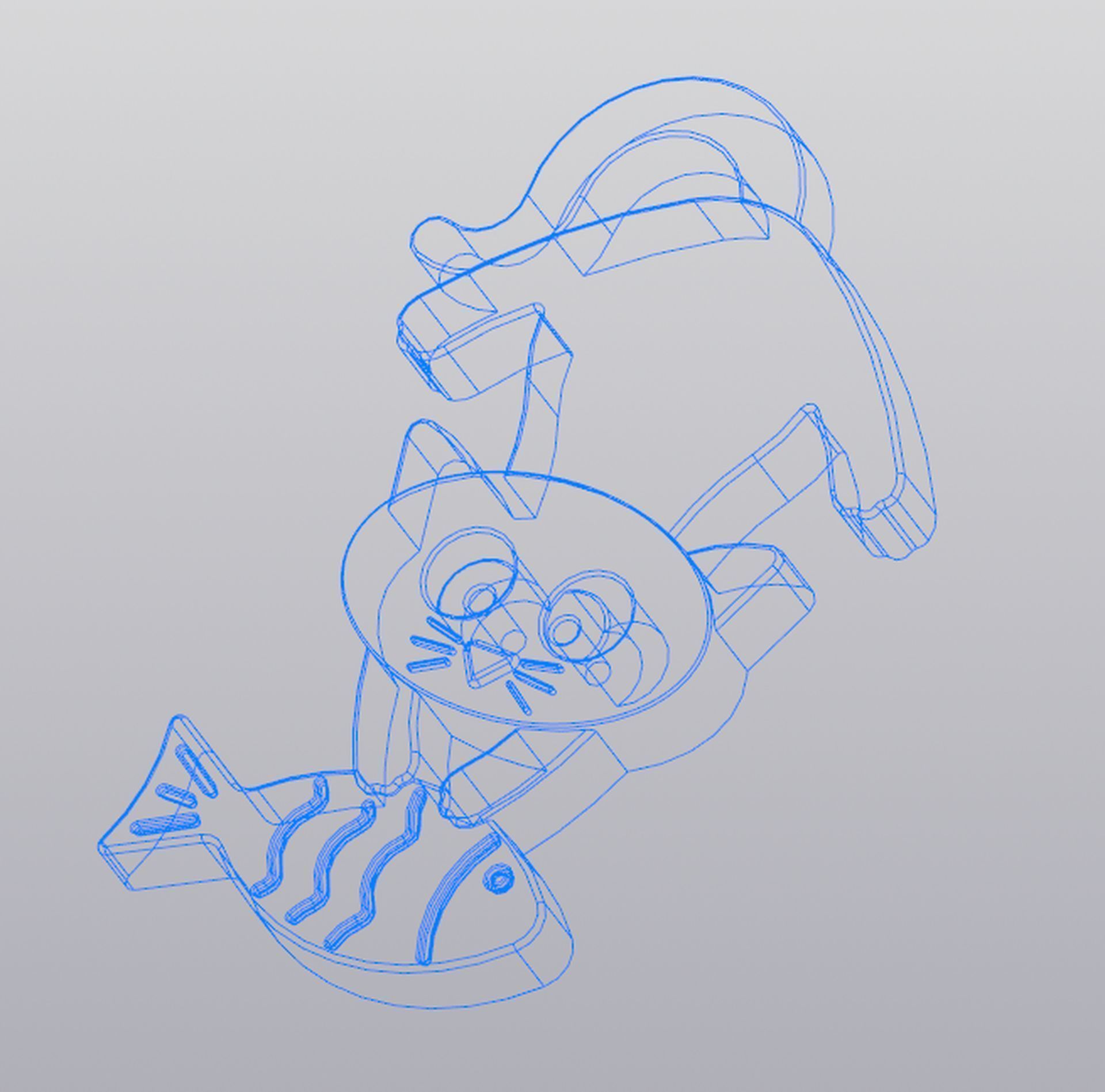 Keychain Cat with fish 3D print model_7
