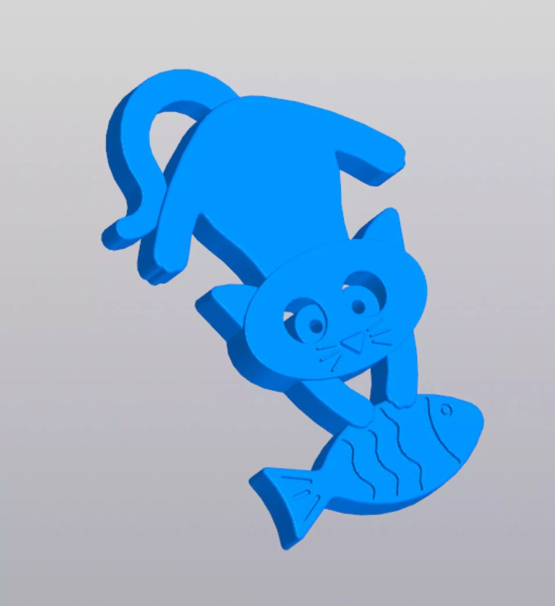 Keychain Cat with fish 3D print model_0