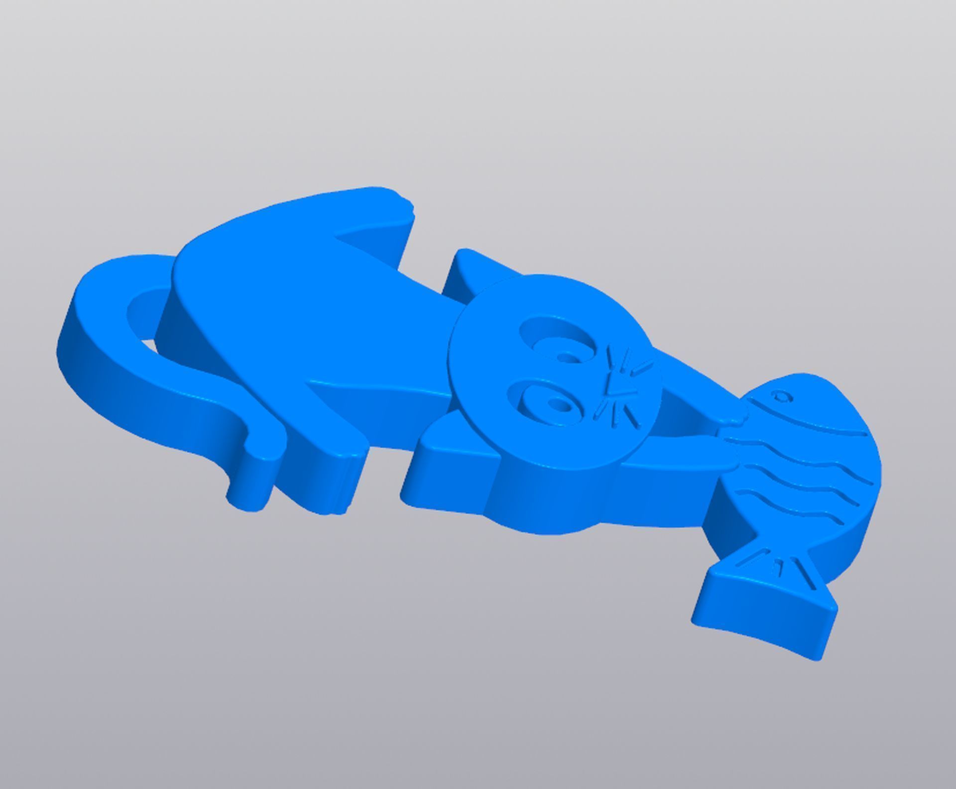 Keychain Cat with fish 3D print model_5