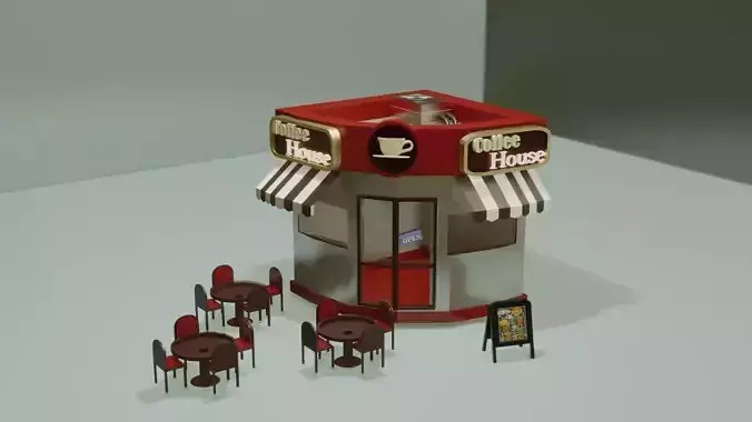 Outside- coffee shop low poly
