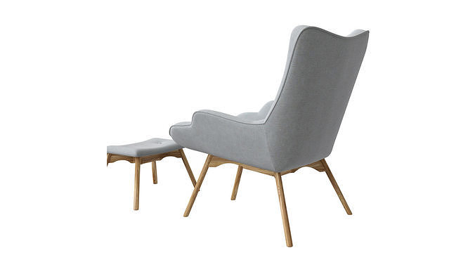 Armchair with pouf  jysk EJERSLEV grey 3D model 5