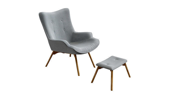 Armchair with pouf  jysk EJERSLEV grey 3D model 2