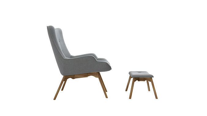 Armchair with pouf  jysk EJERSLEV grey 3D model 3