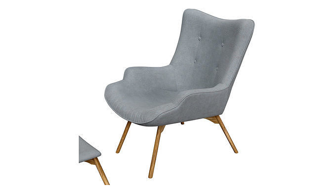 Armchair with pouf  jysk EJERSLEV grey 3D model 6
