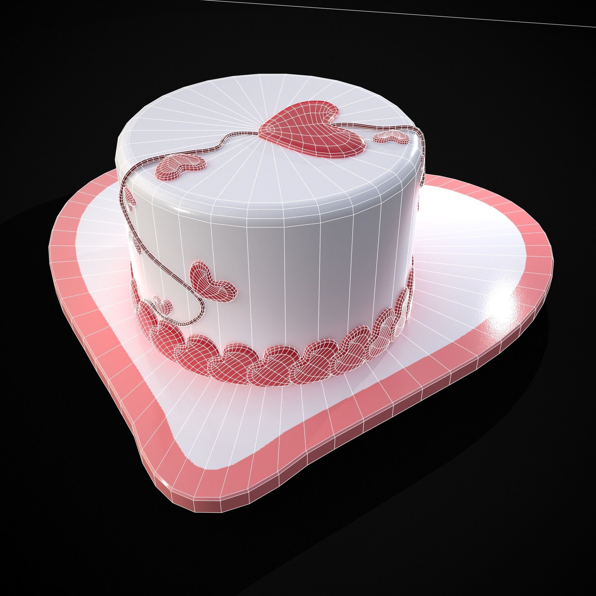 Valentines Cake With Heart Balloon Low-poly 3D model_6