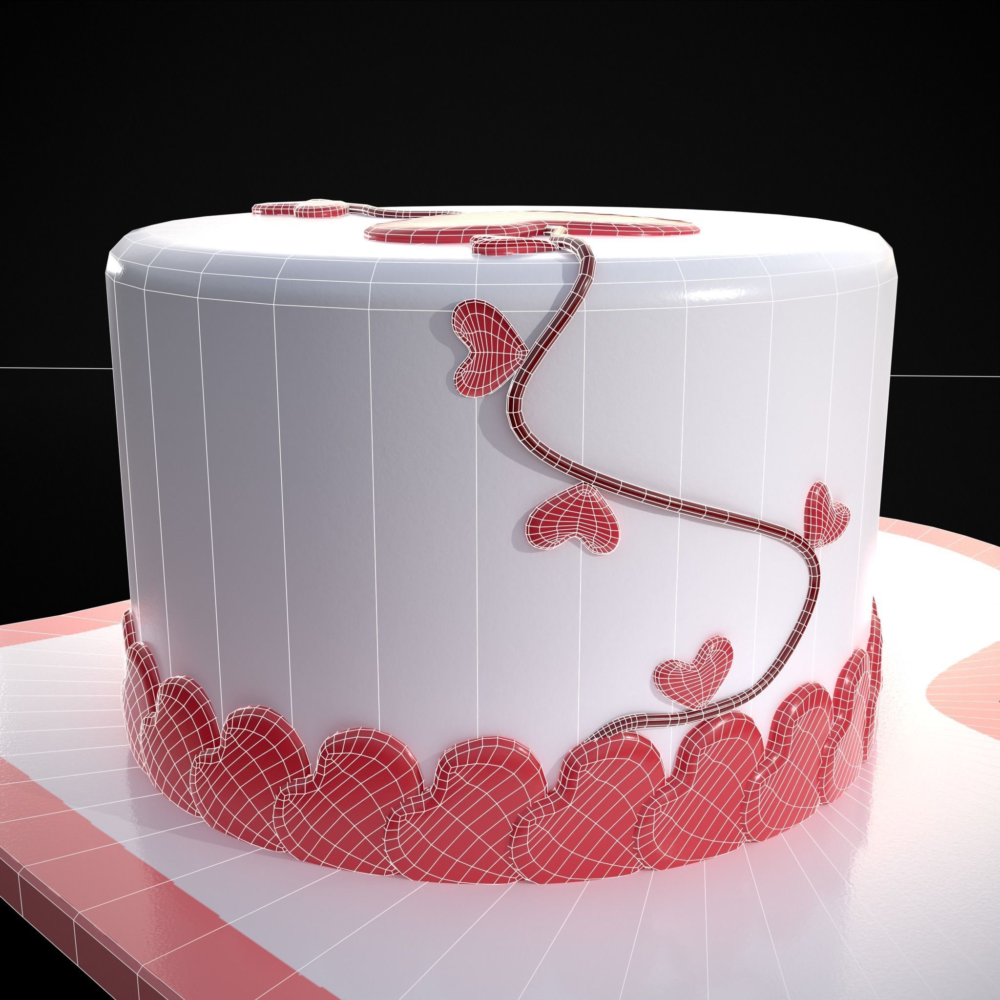 Valentines Cake With Heart Balloon Low-poly 3D model_16