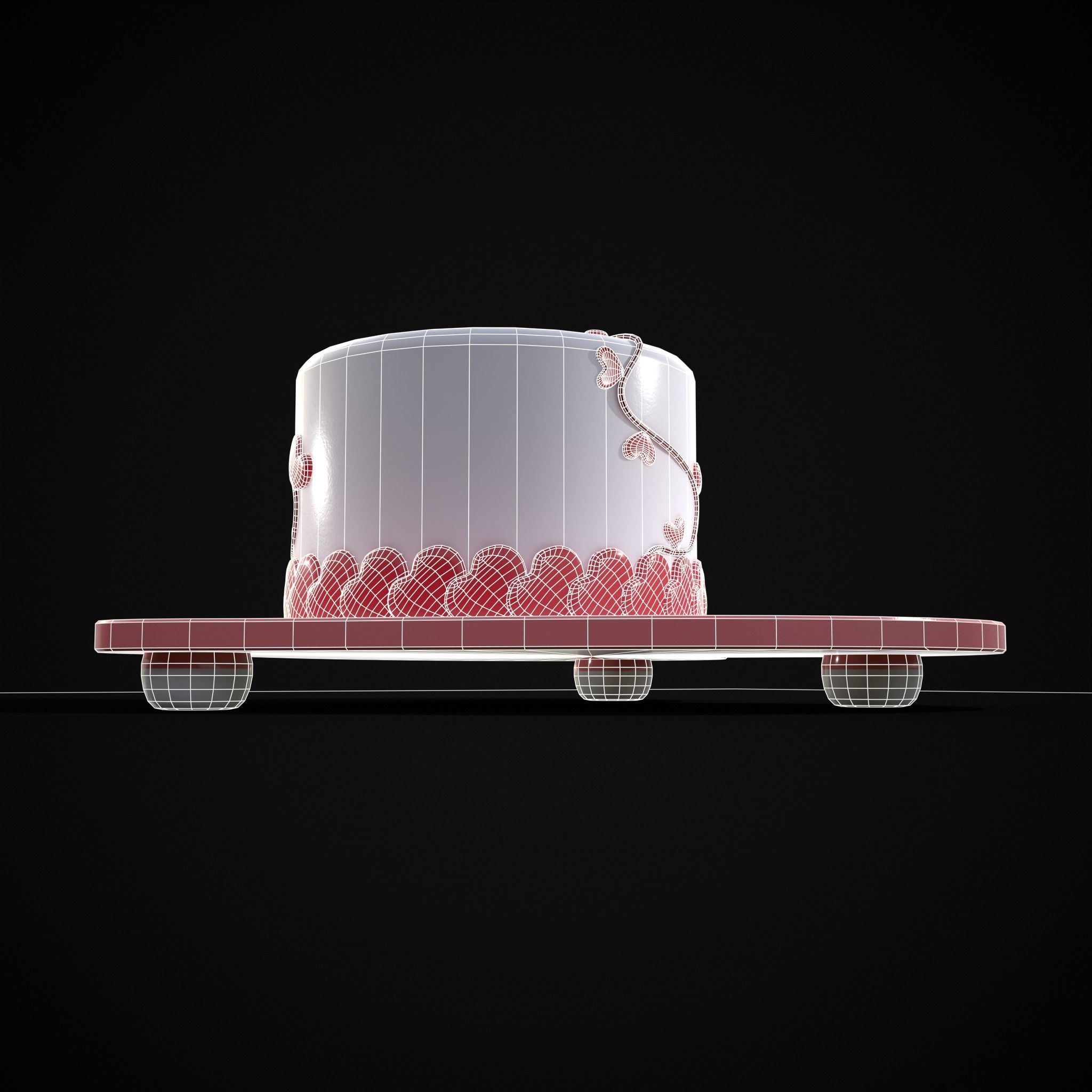 Valentines Cake With Heart Balloon Low-poly 3D model_12