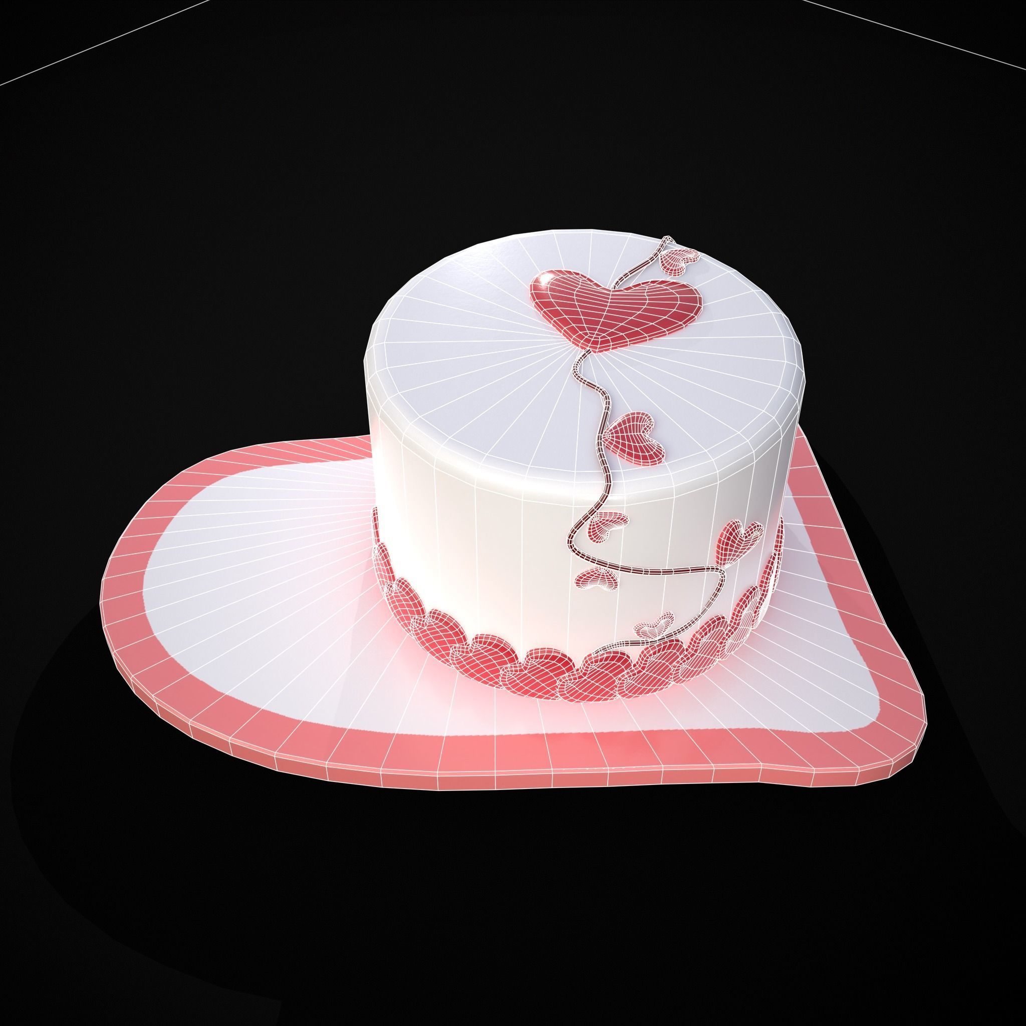 Valentines Cake With Heart Balloon Low-poly 3D model_10