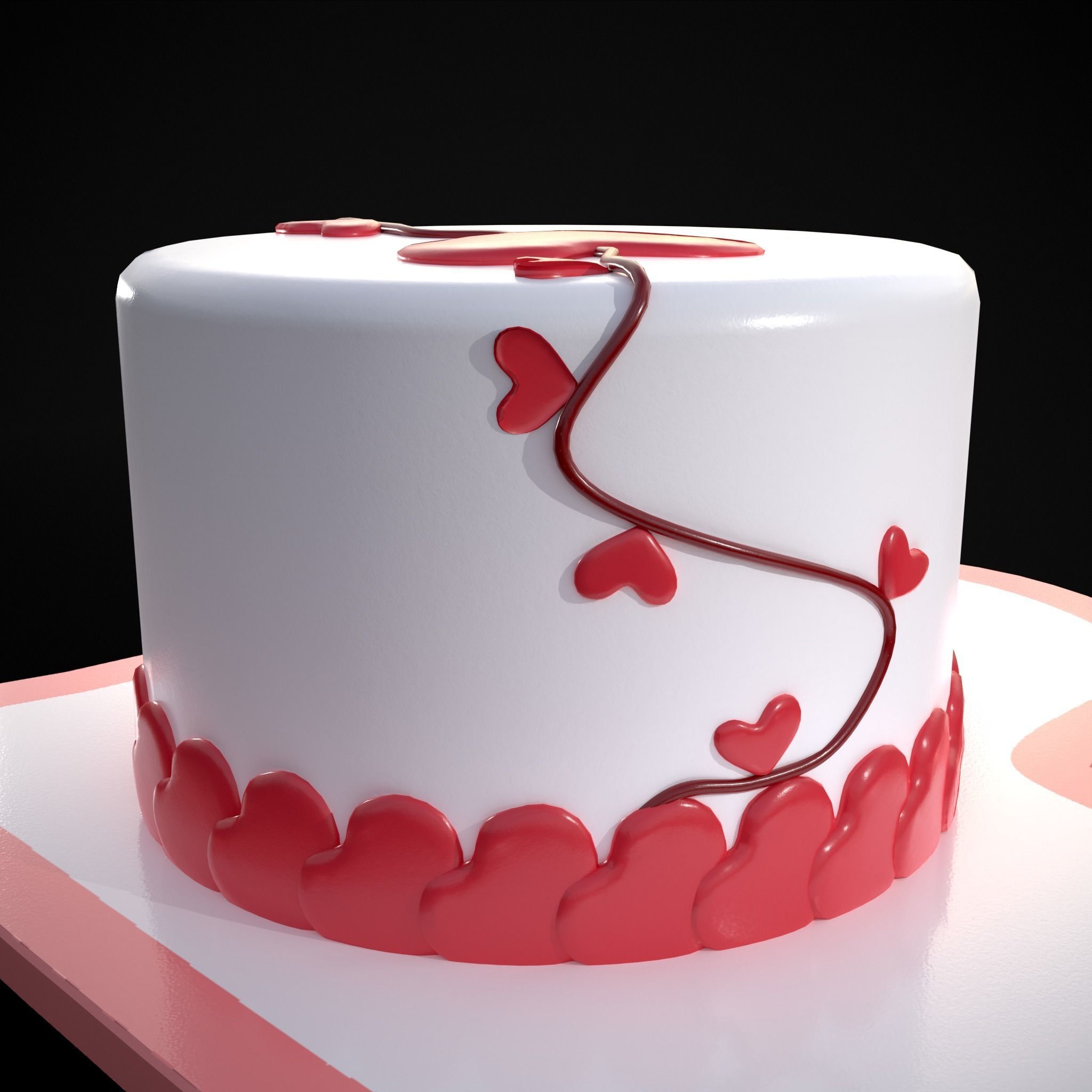 Valentines Cake With Heart Balloon Low-poly 3D model_15
