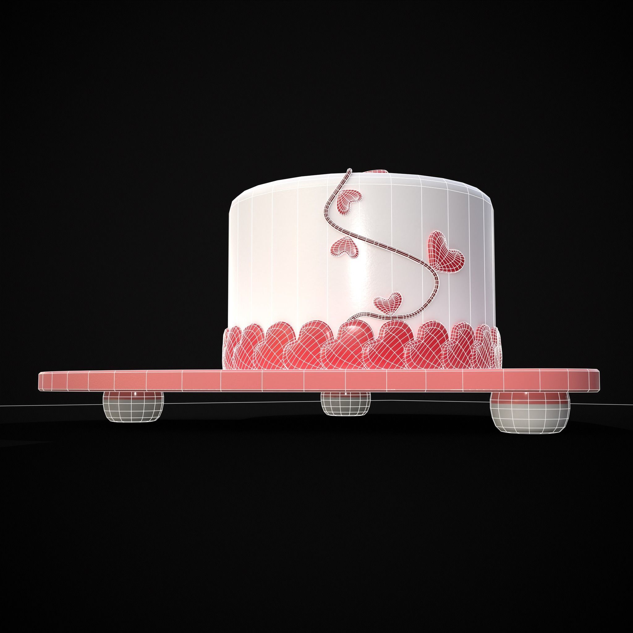 Valentines Cake With Heart Balloon Low-poly 3D model_28