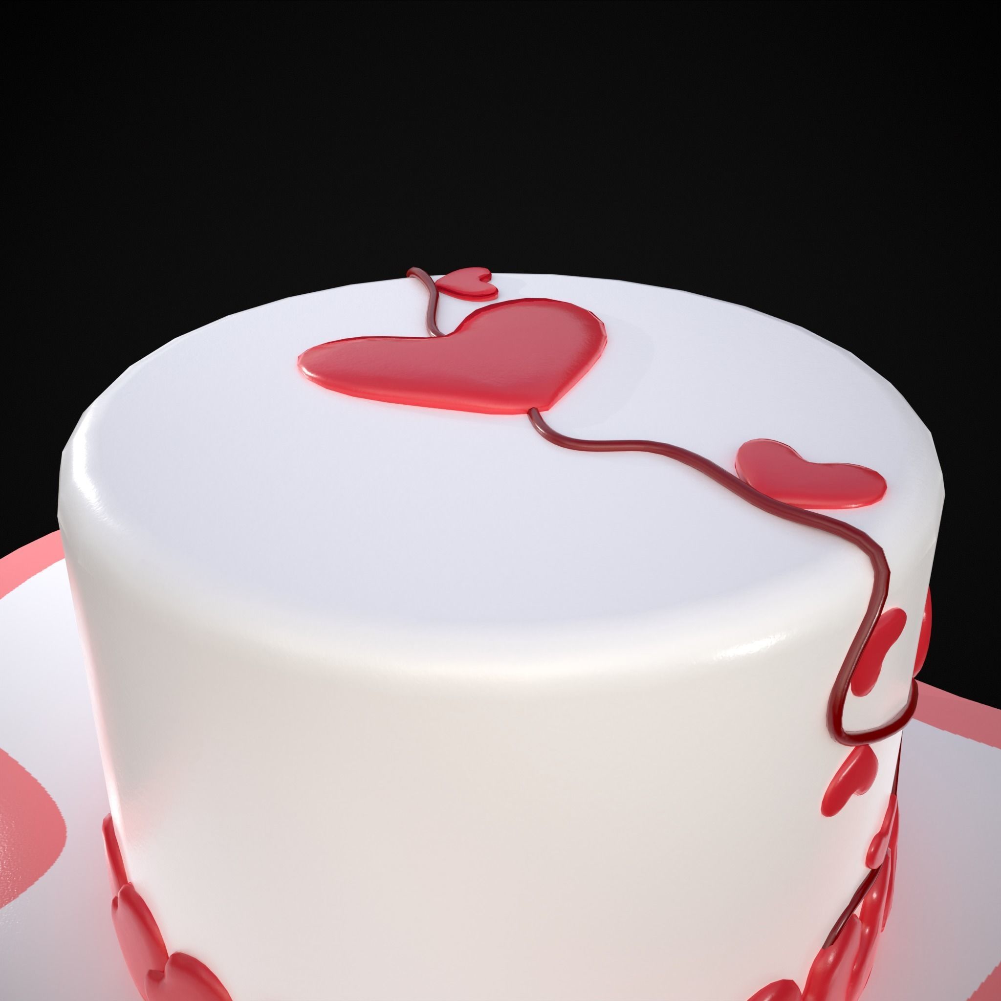 Valentines Cake With Heart Balloon Low-poly 3D model_13