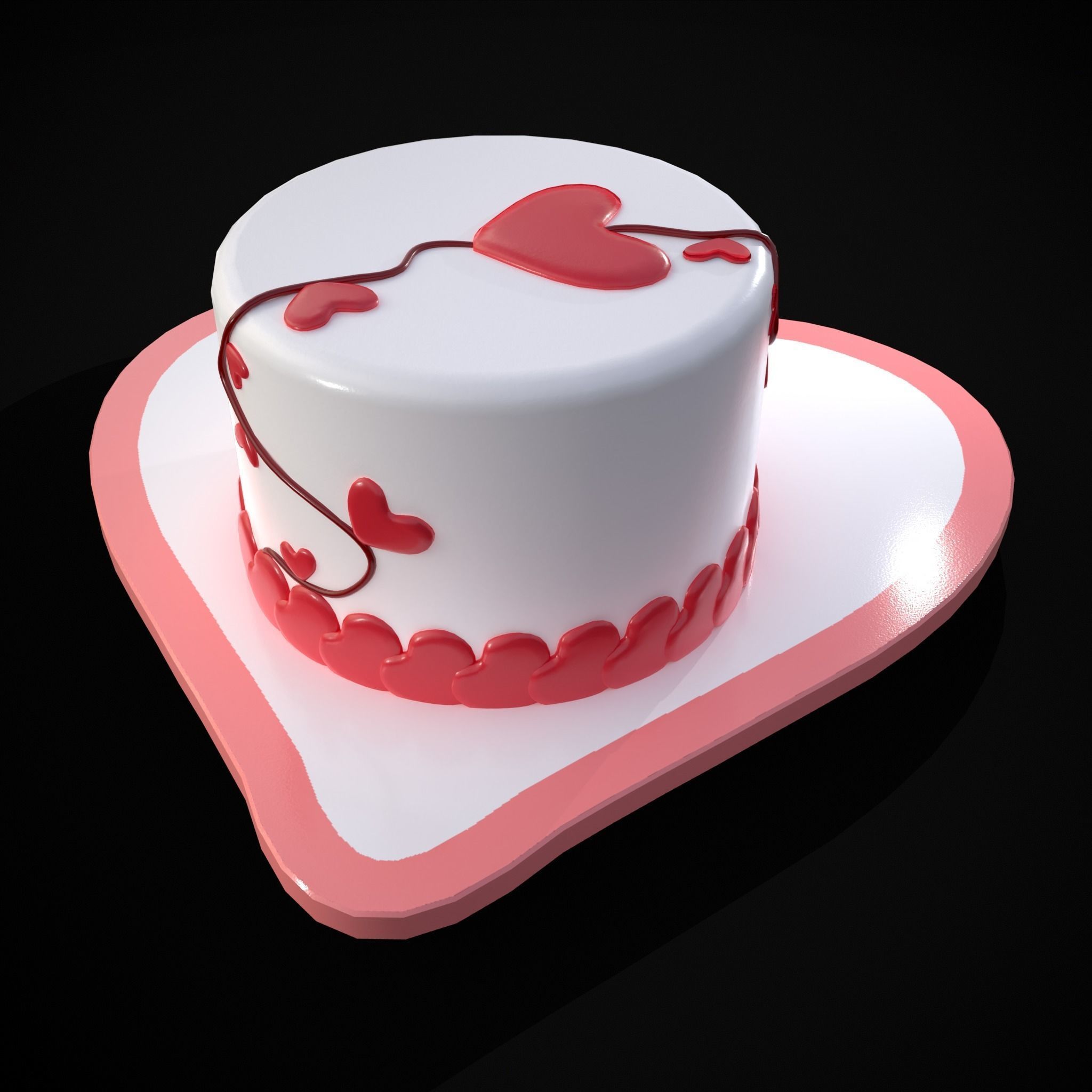 Valentines Cake With Heart Balloon Low-poly 3D model_5