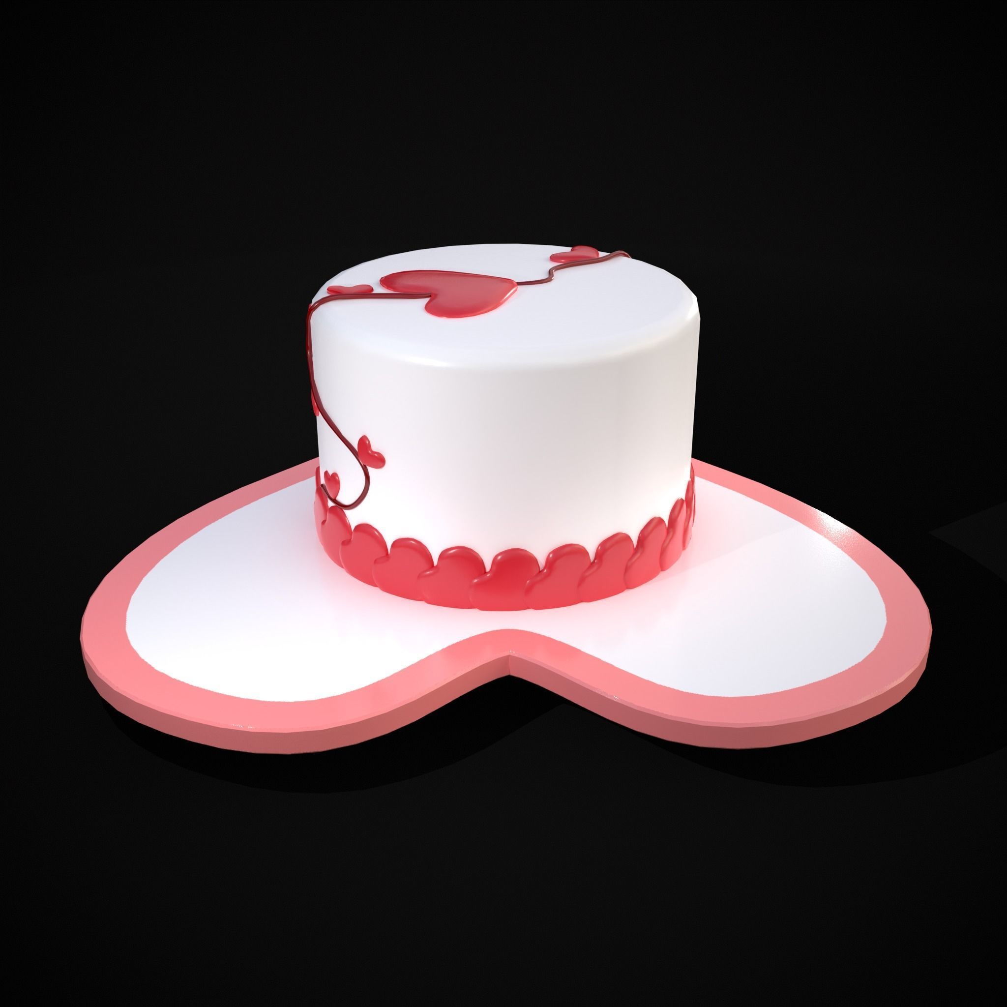 Valentines Cake With Heart Balloon Low-poly 3D model_7