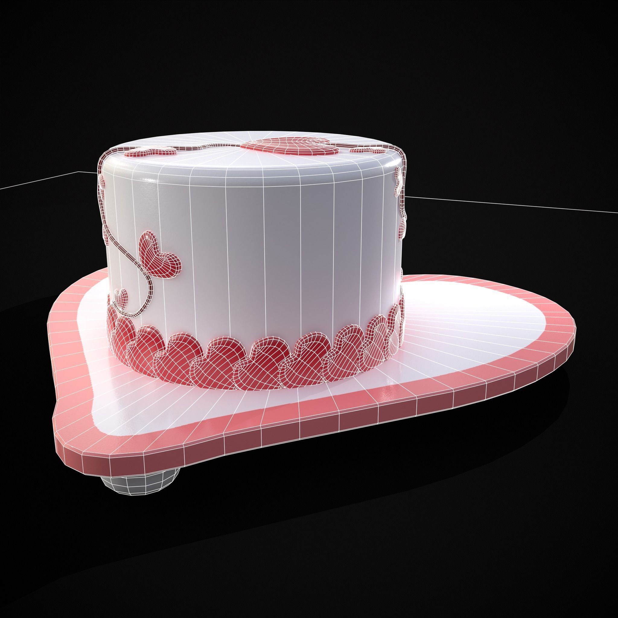 Valentines Cake With Heart Balloon Low-poly 3D model_18