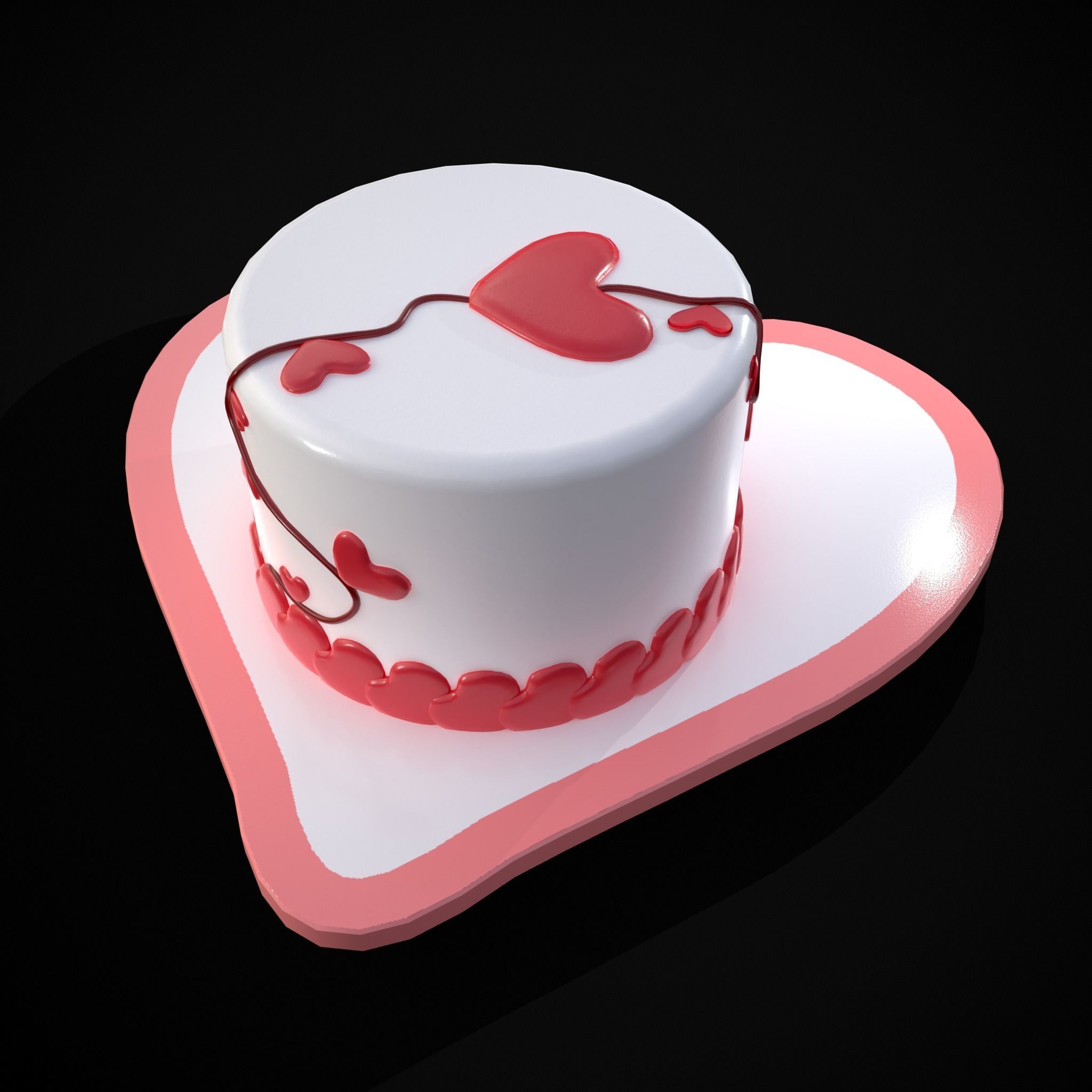 Valentines Cake With Heart Balloon Low-poly 3D model_29