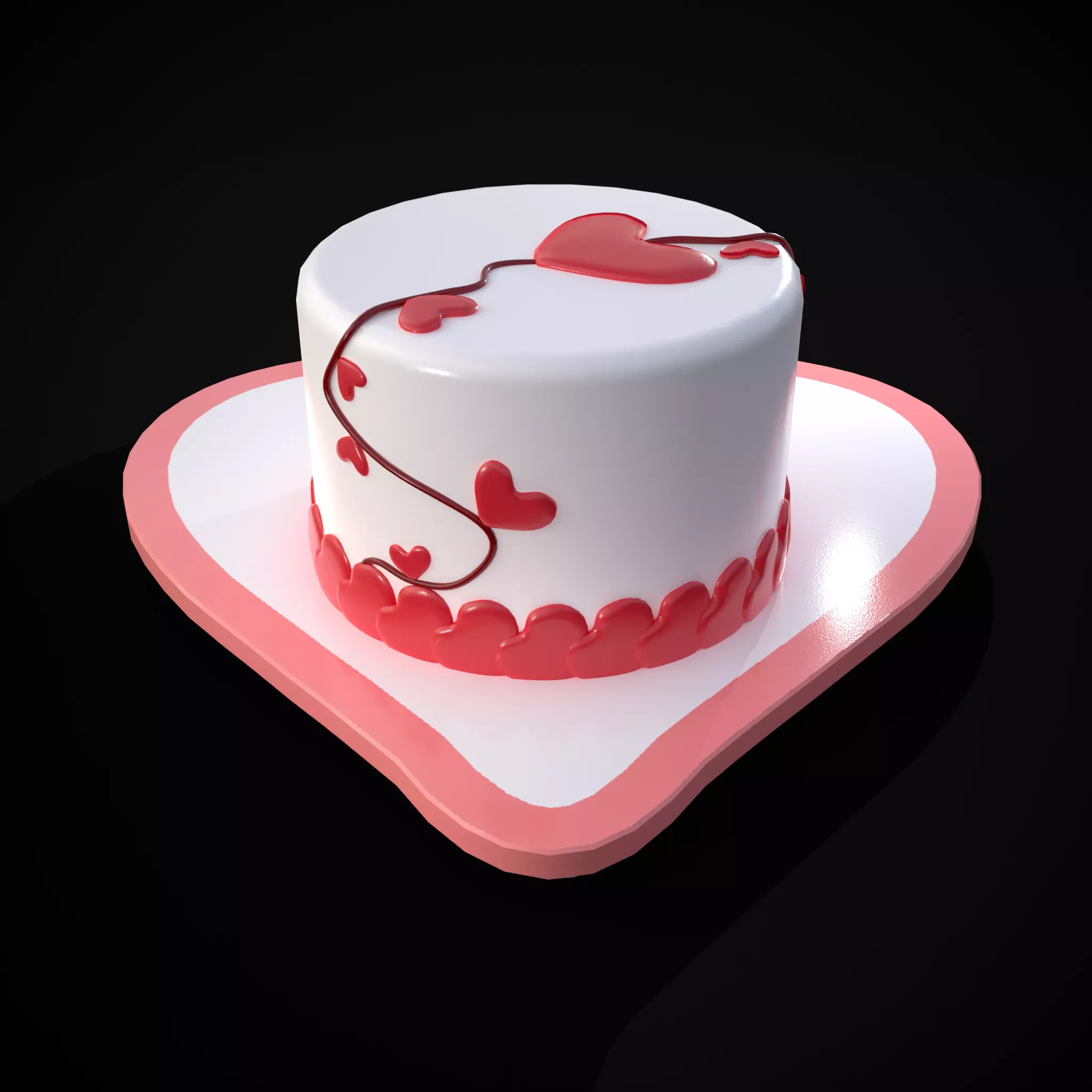Valentines Cake With Heart Balloon Low-poly 3D model_0
