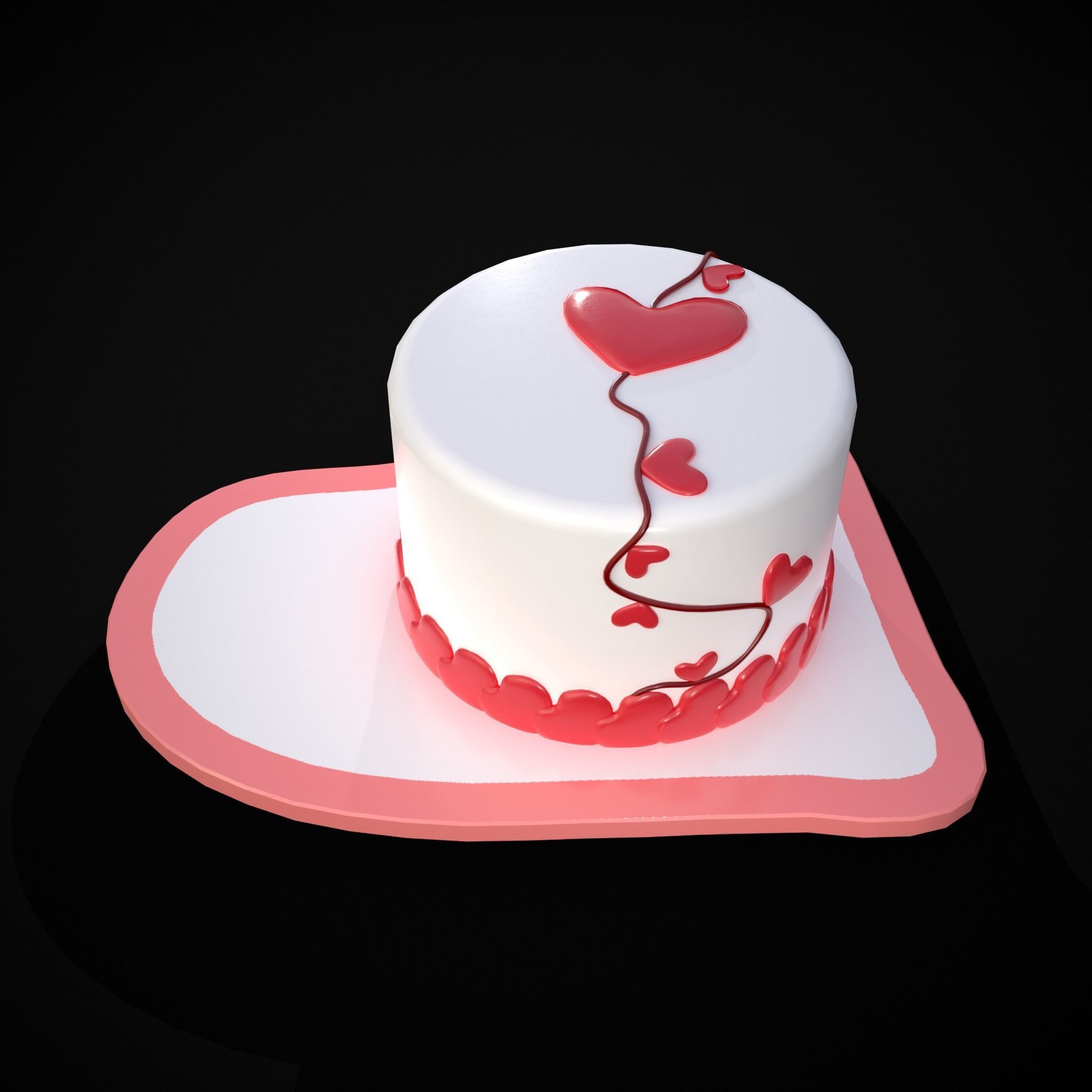Valentines Cake With Heart Balloon Low-poly 3D model_9