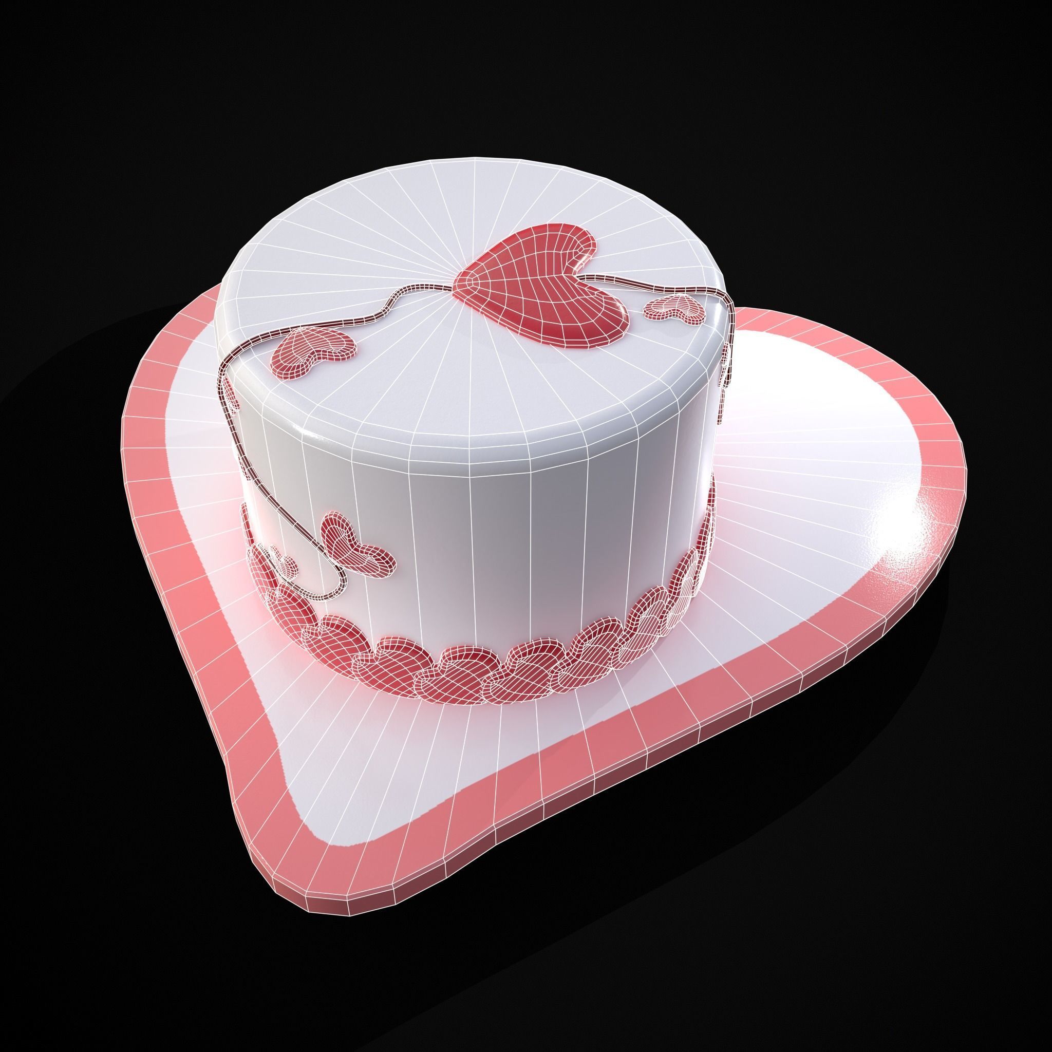 Valentines Cake With Heart Balloon Low-poly 3D model_30