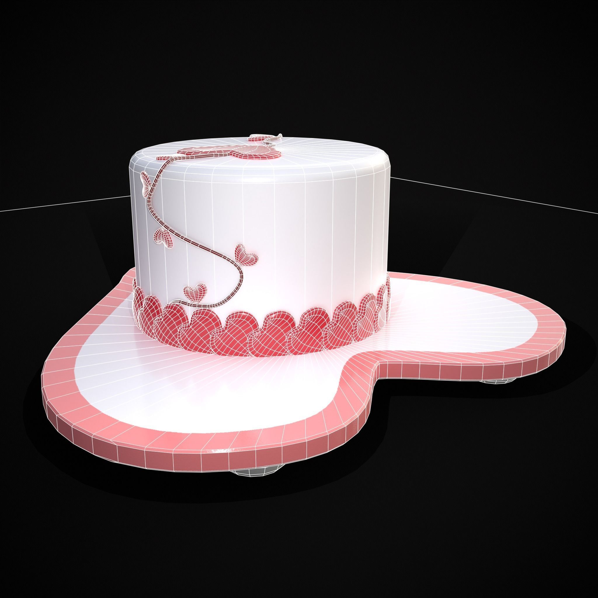 Valentines Cake With Heart Balloon Low-poly 3D model_24