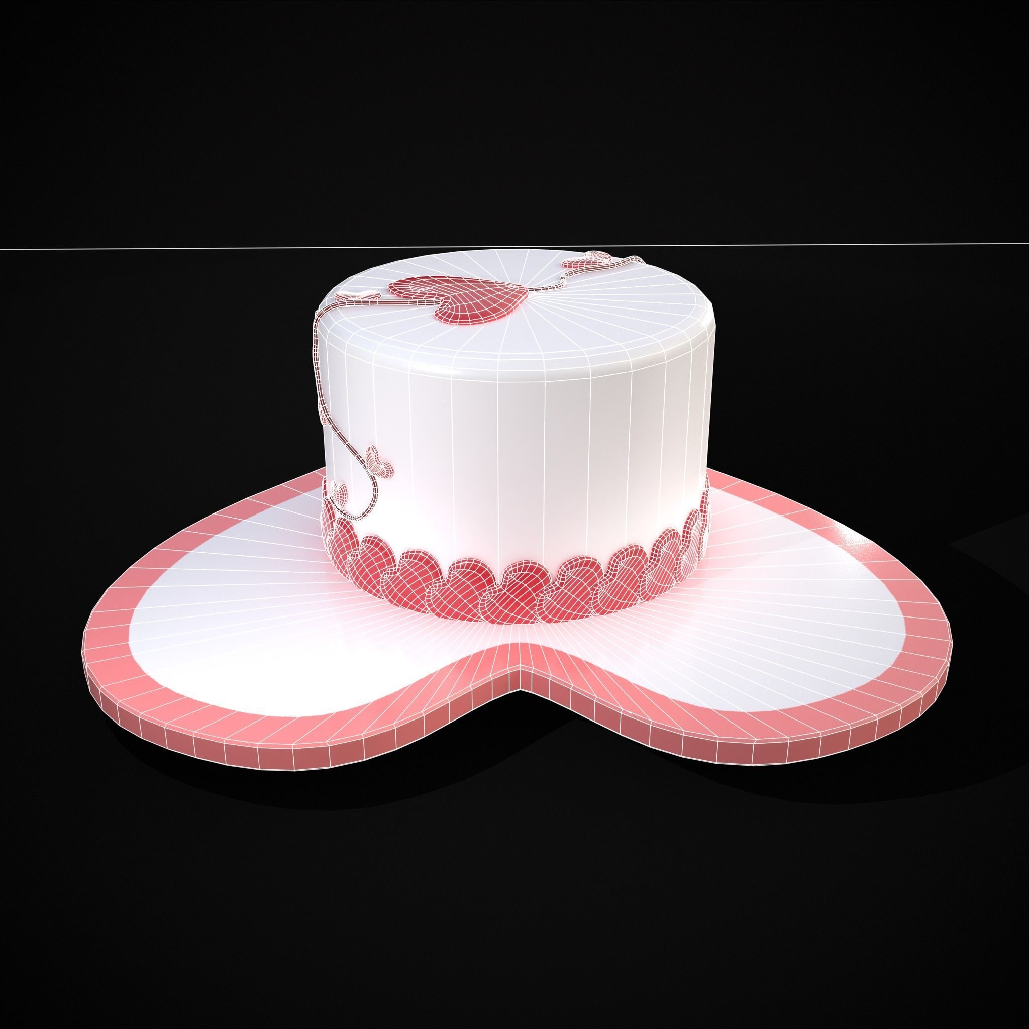 Valentines Cake With Heart Balloon Low-poly 3D model_8