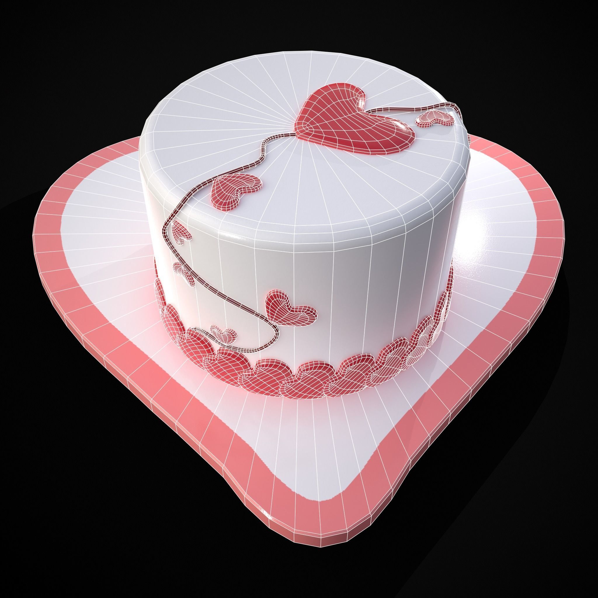 Valentines Cake With Heart Balloon Low-poly 3D model_26