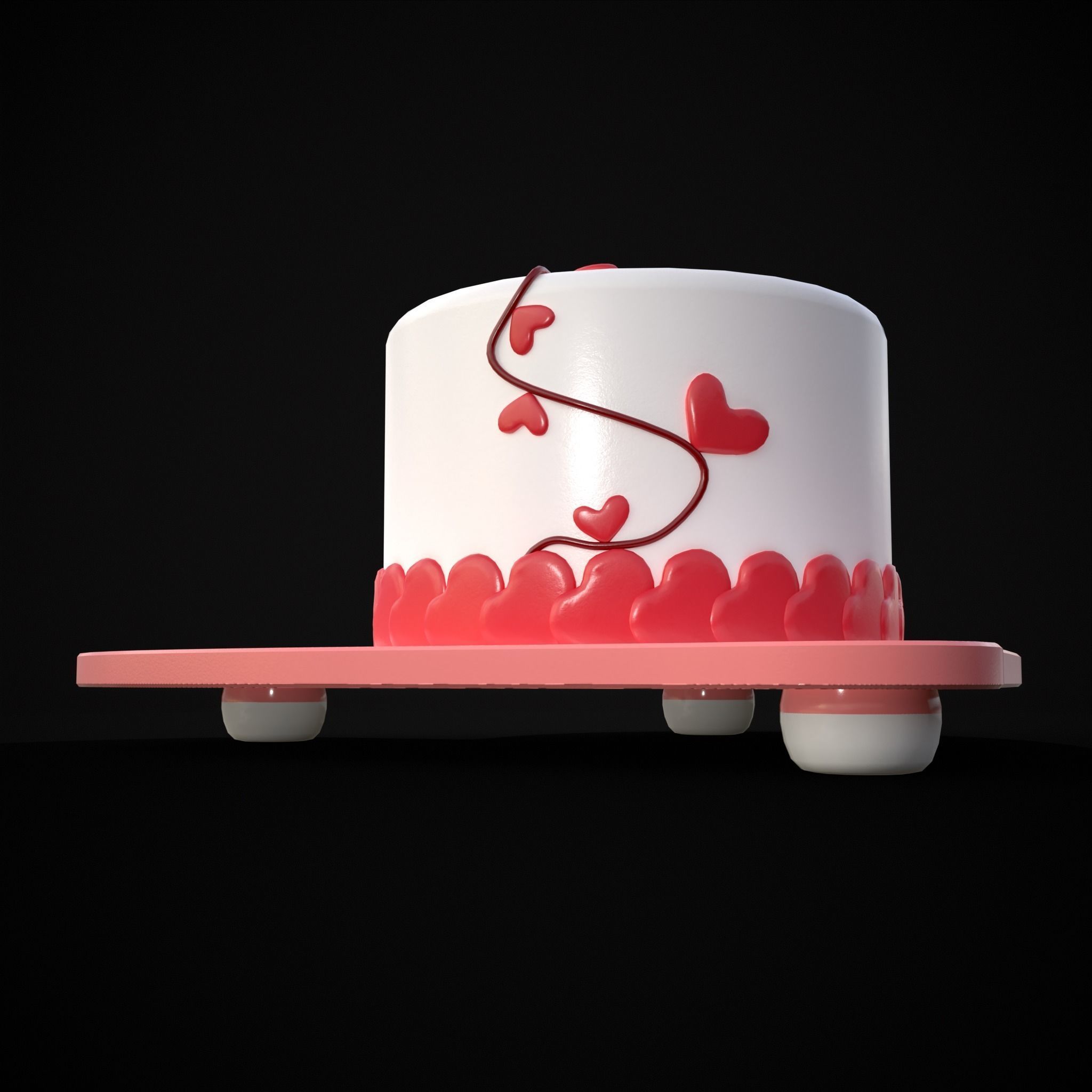 Valentines Cake With Heart Balloon Low-poly 3D model_3