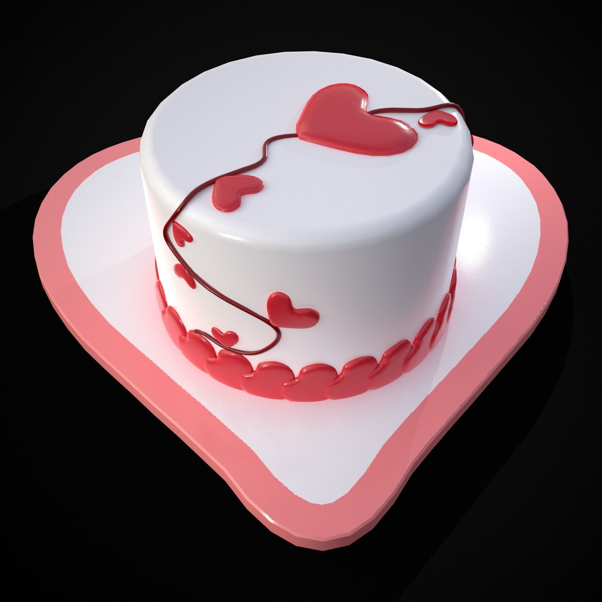 Valentines Cake With Heart Balloon Low-poly 3D model_25