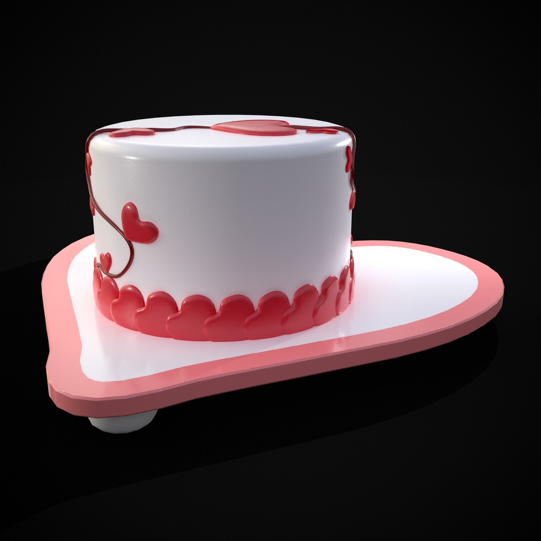 Valentines Cake With Heart Balloon Low-poly 3D model_17