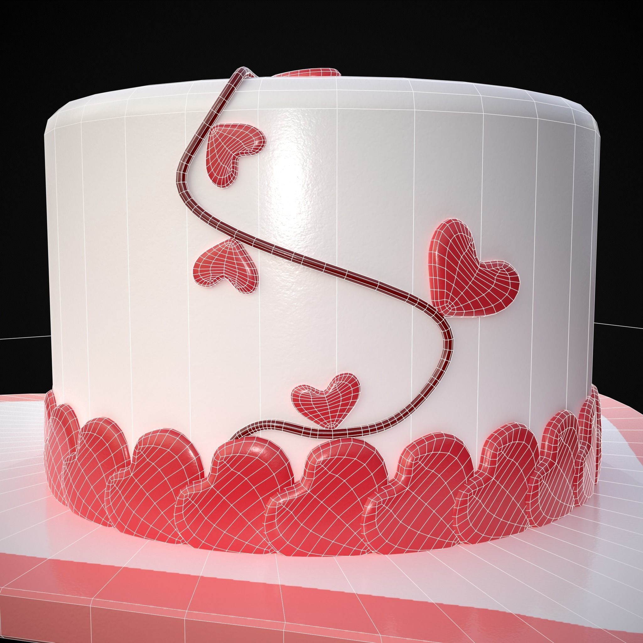 Valentines Cake With Heart Balloon Low-poly 3D model_20