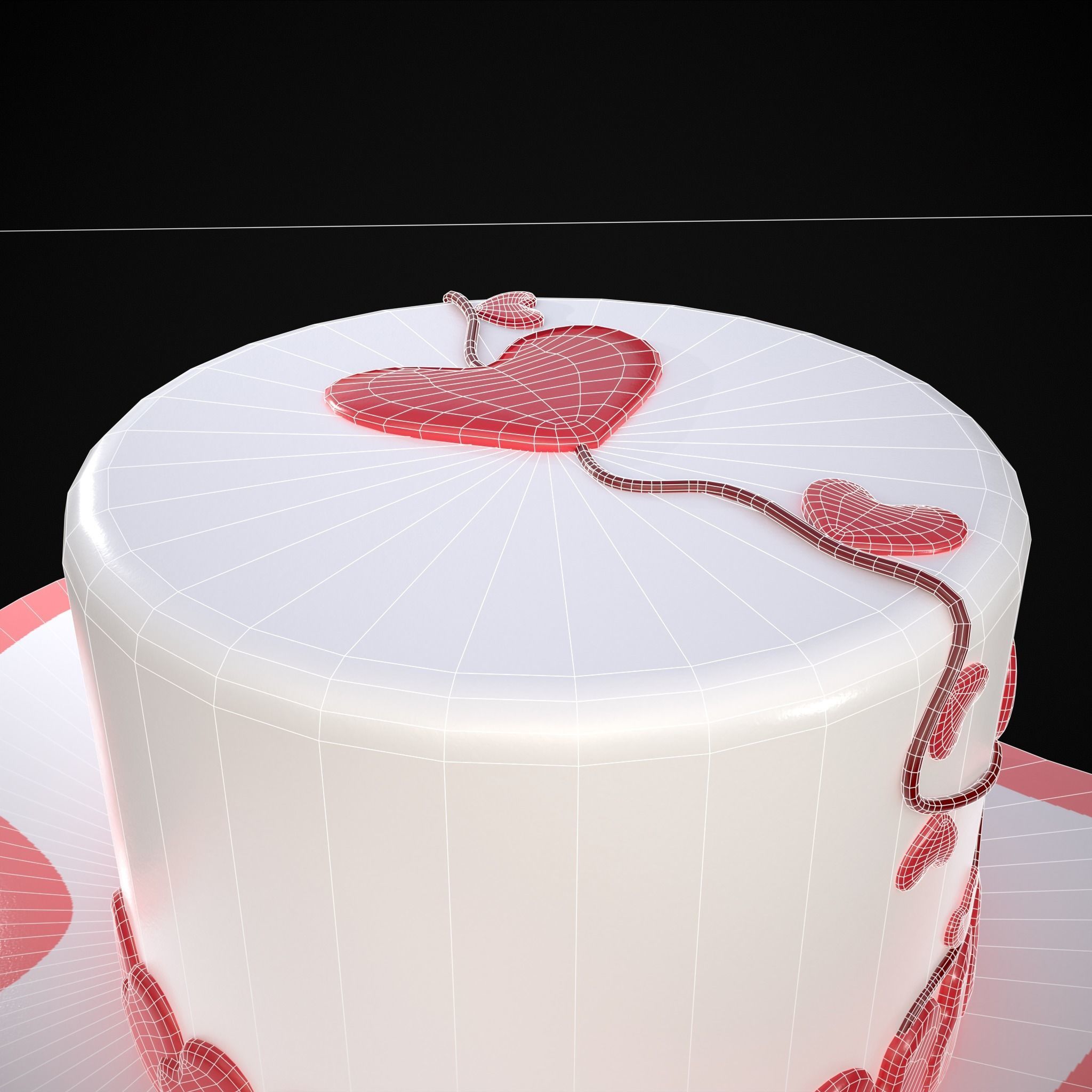 Valentines Cake With Heart Balloon Low-poly 3D model_14