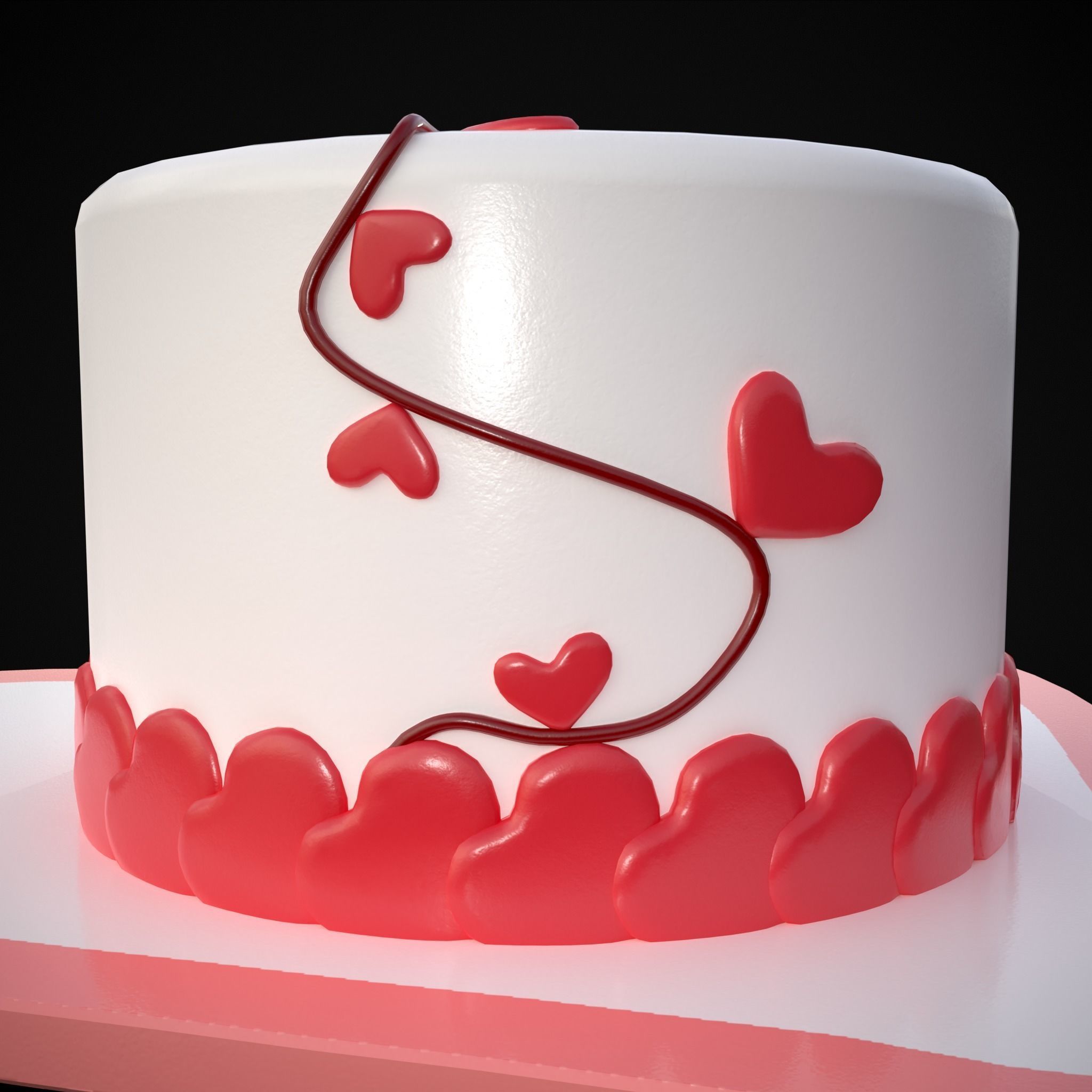 Valentines Cake With Heart Balloon Low-poly 3D model_19