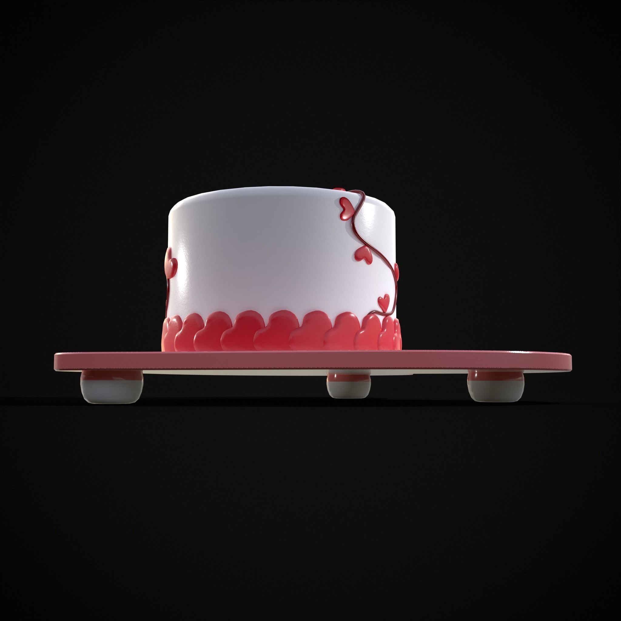Valentines Cake With Heart Balloon Low-poly 3D model_11