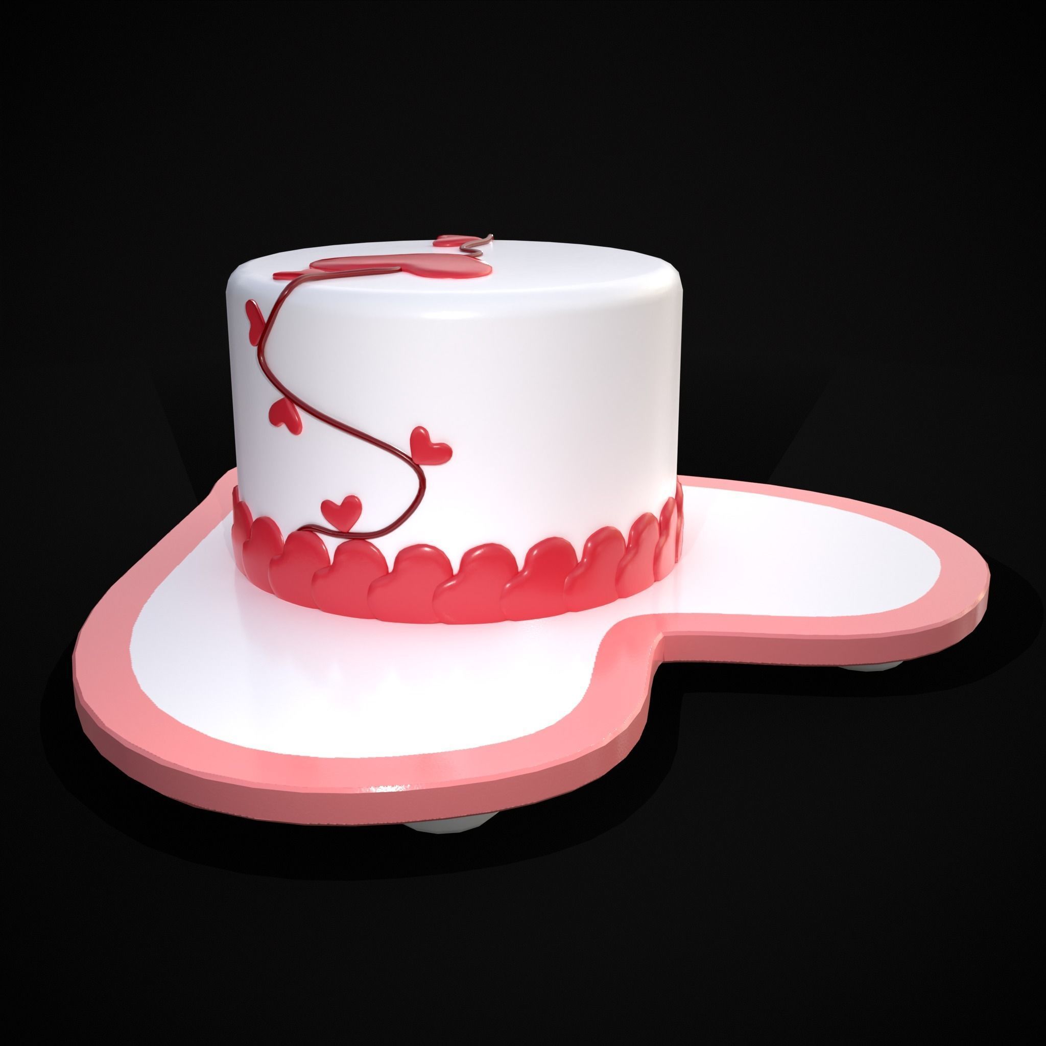 Valentines Cake With Heart Balloon Low-poly 3D model_23