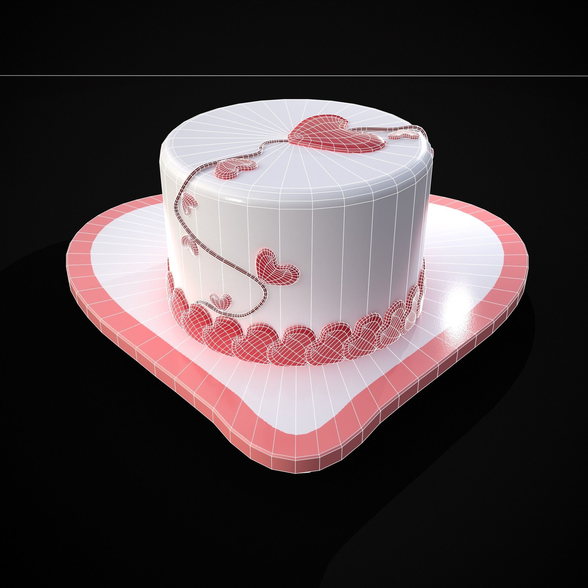 Valentines Cake With Heart Balloon Low-poly 3D model_2