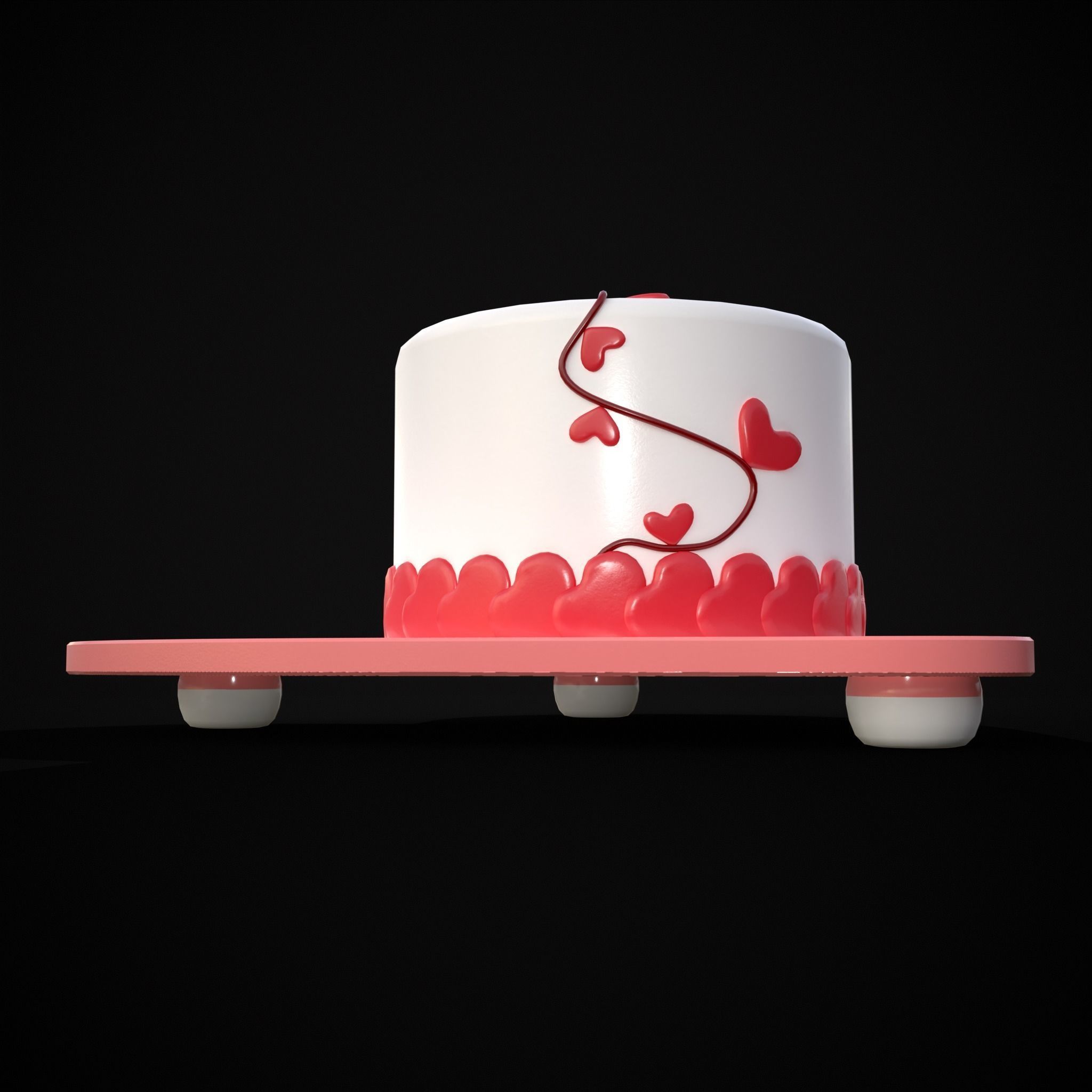 Valentines Cake With Heart Balloon Low-poly 3D model_27