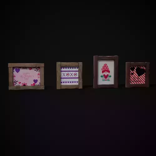Four Wooden Valentines Picture Frames Low-poly 3D model