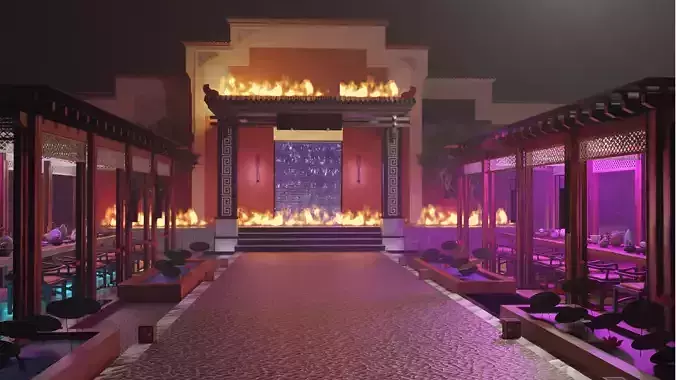 Courtyard with Fire theme 3D model