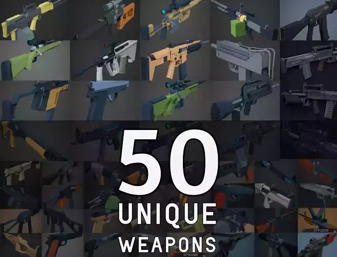 Large Stylized Weapon Pack vol 01 - Low Poly Game Ready 3D Model Collection