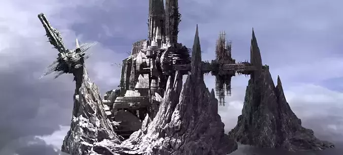 Ancient Ship Cliff Ruins 3 Kit bash 3D model