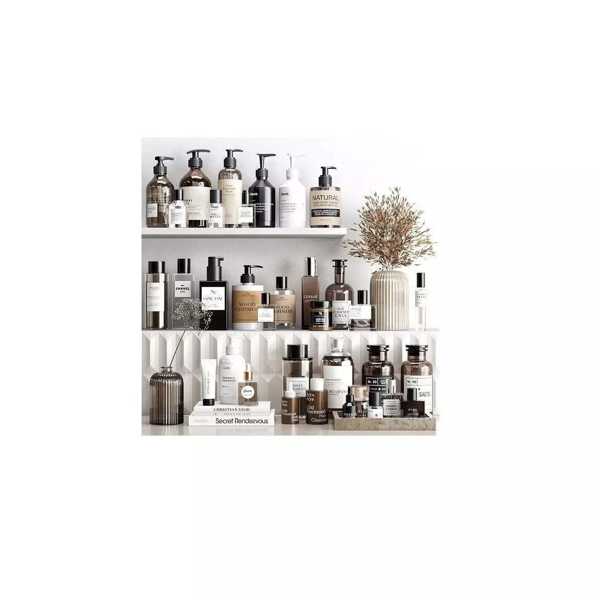 interier bathroom shelf with soaps and lotions 3D model