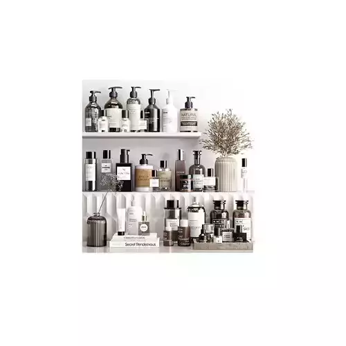 interier bathroom shelf with soaps and lotions