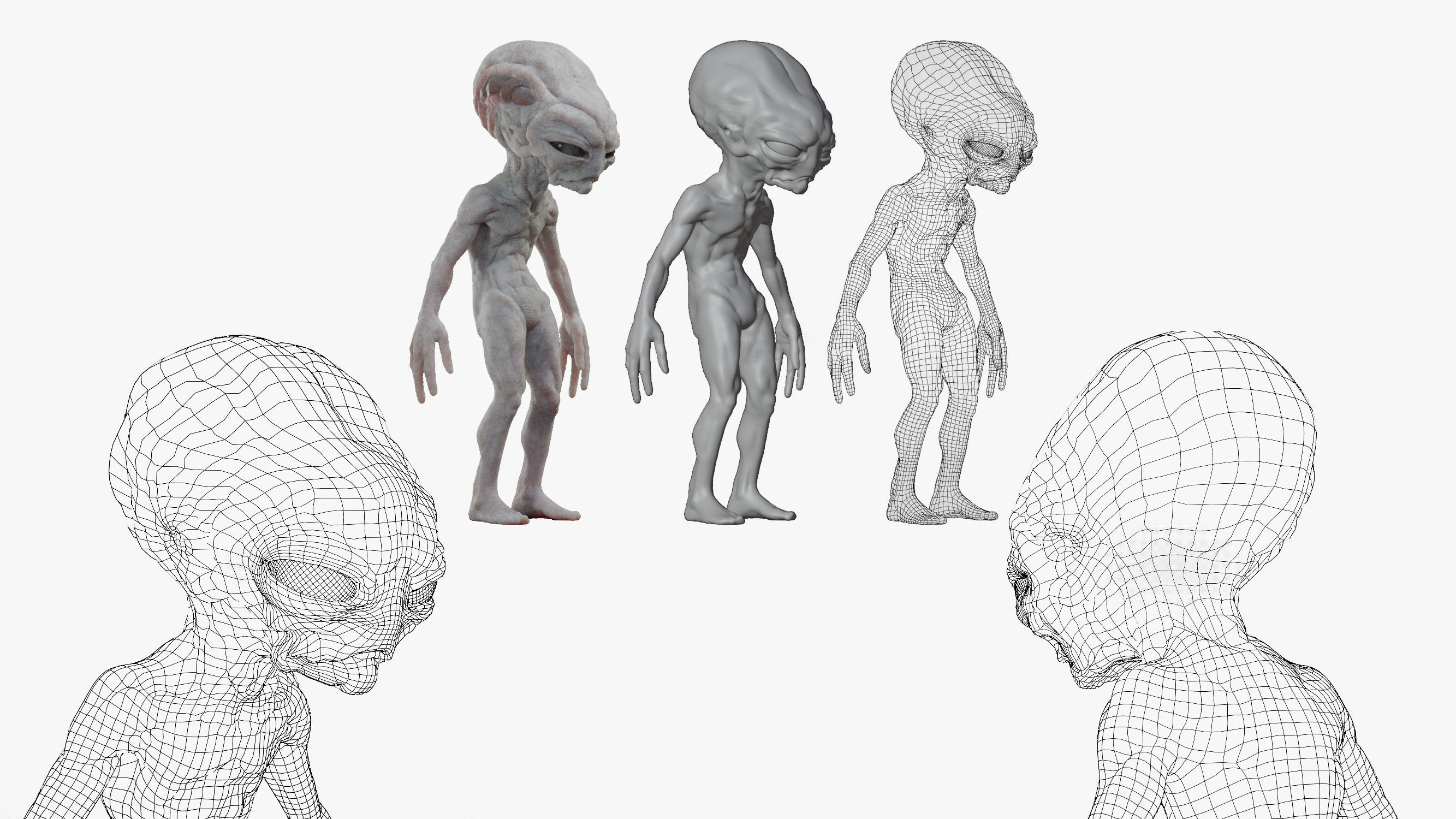 Gray Alien Blender Low-poly 3D model_12