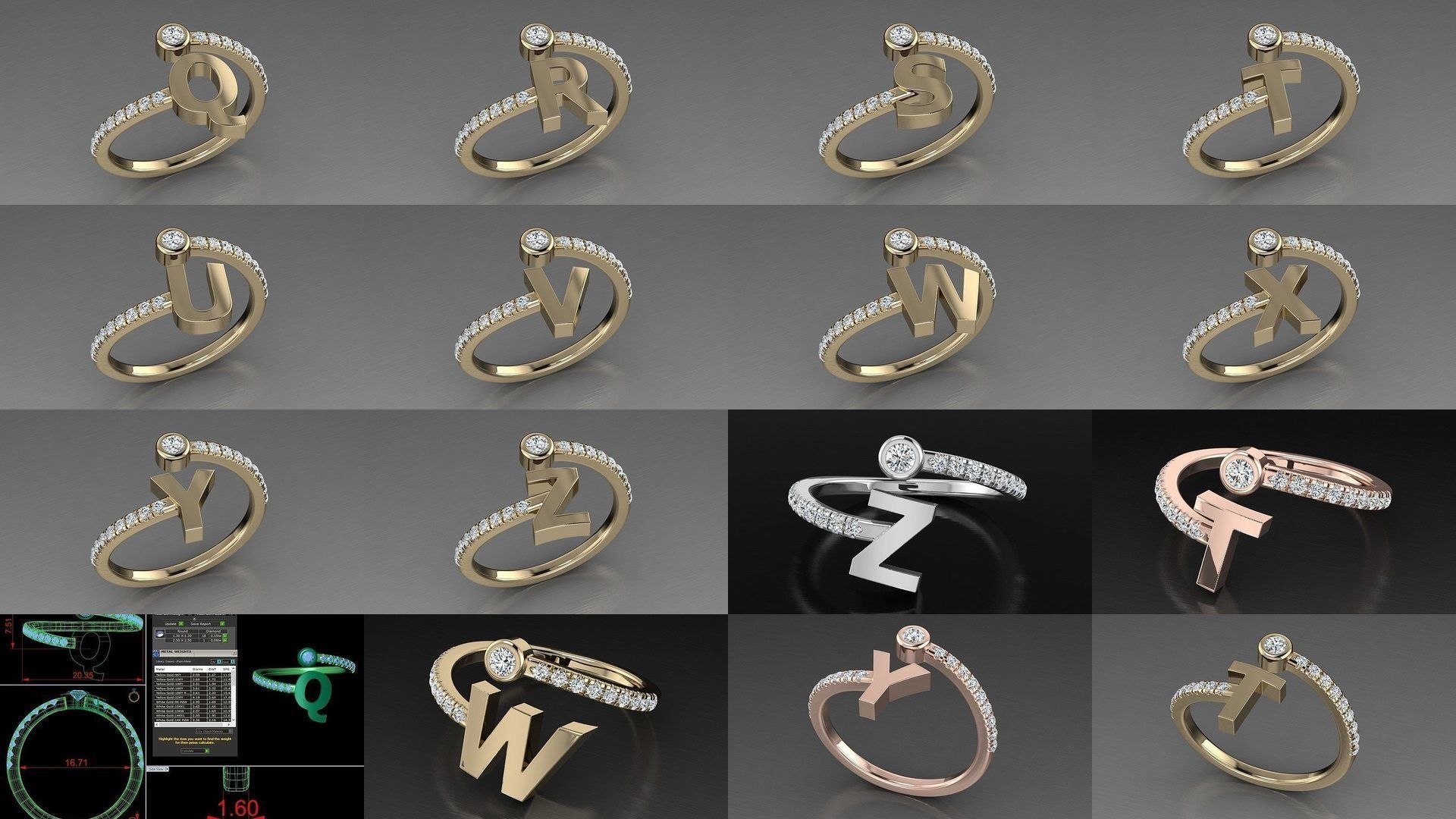ALPHABET JEWELRY RINGS 3D Model Collection_1