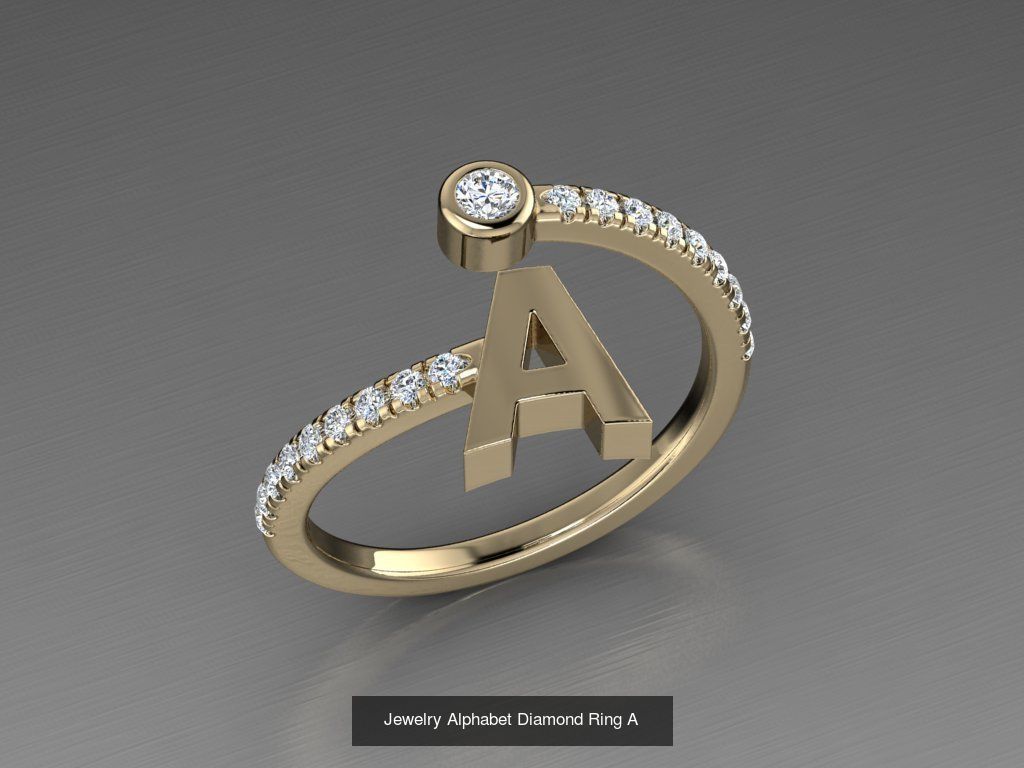 ALPHABET JEWELRY RINGS 3D Model Collection_3