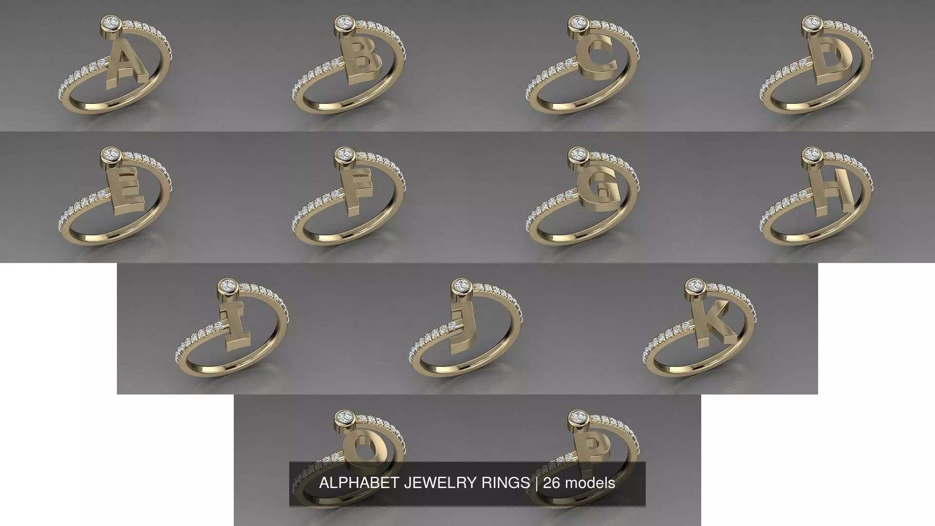 ALPHABET JEWELRY RINGS 3D Model Collection_0