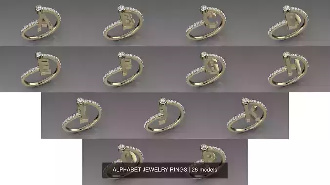 ALPHABET JEWELRY RINGS 3D Model Collection