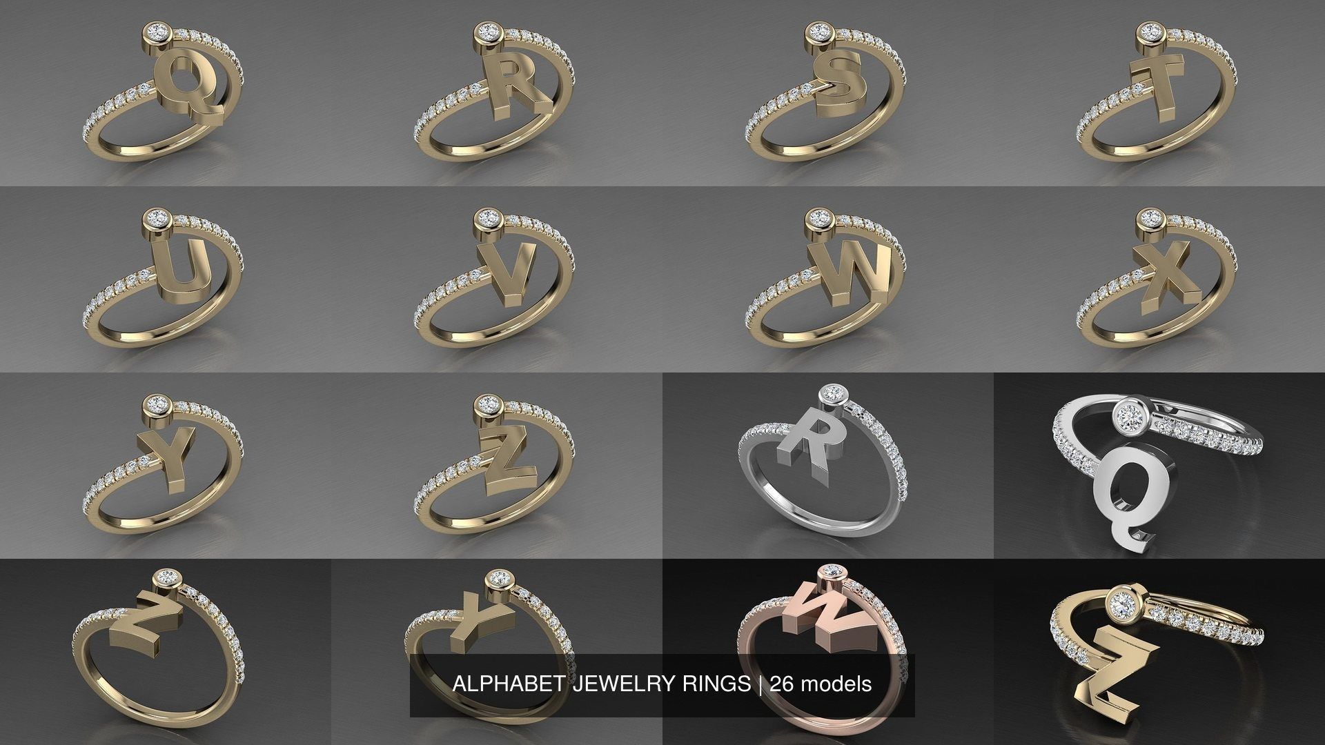 ALPHABET JEWELRY RINGS 3D Model Collection_2