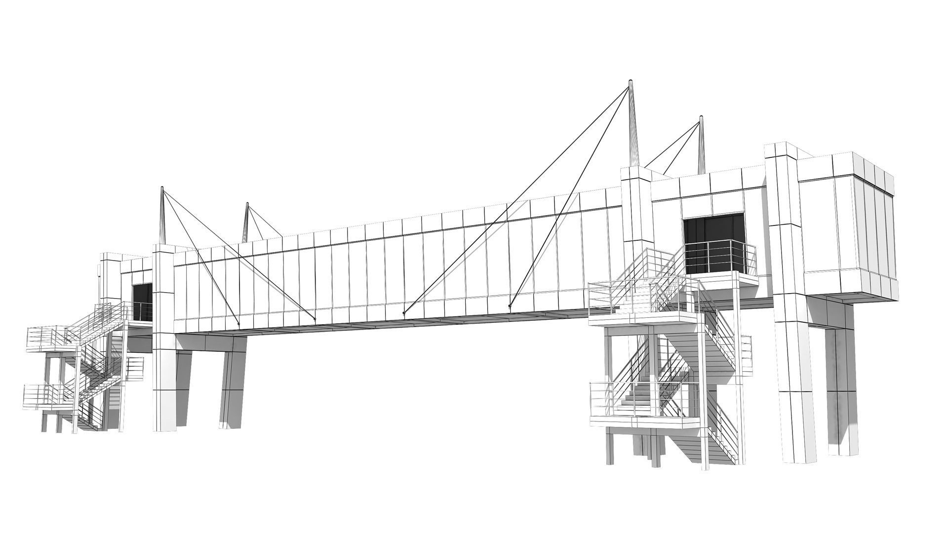 Street Pedestrian Bridge 3D model_4